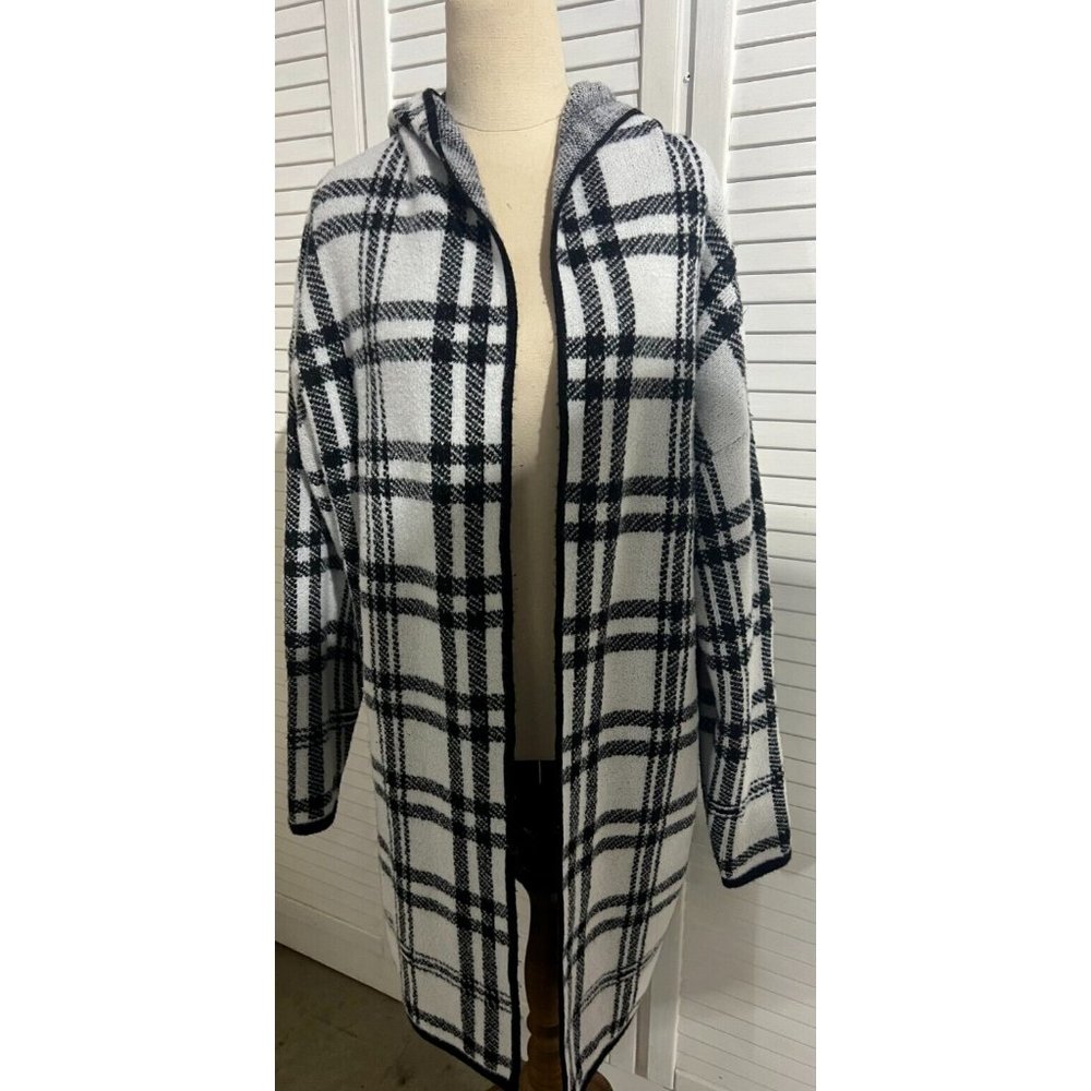 & Me Long Line Jacket White Black Size M/L Check Style - Picture 2 of 12